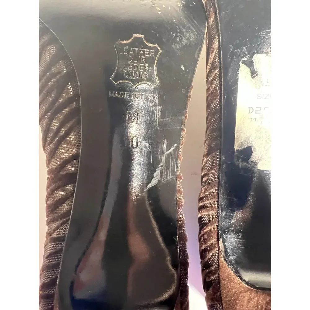 YSL Yves Saint Laurent Brown Velvet Zebra Burnout 3.5" Heel Pump Shoe Size 10 - Picture 8 of 8